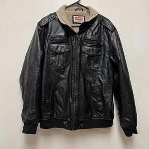 Levi's Mens Faux Leather Jacket with Sherpa Lining Black Size Large Bomber
